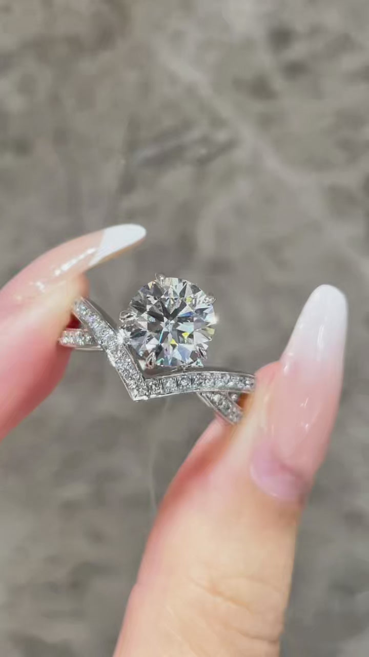 2 Carat Halo Crown Cross-Over lab-grown Diamond Engagement Ring in Platinum