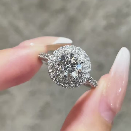 1.00ct Lab-Grown Diamond Style-Halo Ring Round Cut-2| IGI Certified | PT950 Platinum